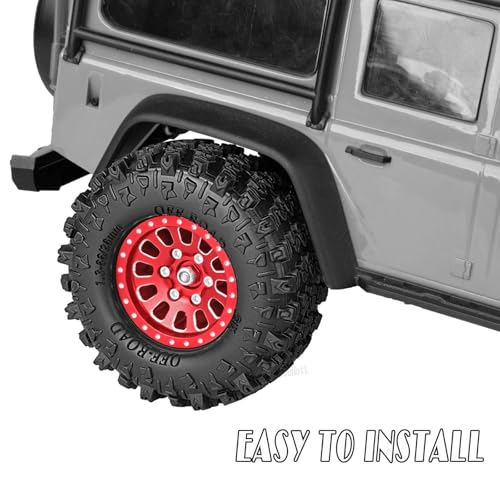 Rc 1.3 Beadlock Wheel Tires/Wheel Rims for 1/24 1/18 SCX24 TRX4M RC Crawler Car,Aluminum 1.3 Beadlock Wheels and Tires,Rc Tires with Foam Inserts,Red(4PCS) - color: Red - (Rc Wheels Tires)