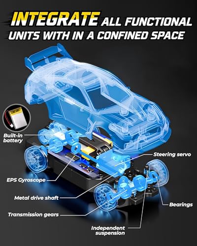 ARRIS 1/43 911 RC Drift Car 4WD with Gyro Full Proportional RTR | Alloy Body, 20KM/H Speed, Extra Drift Tires, Silent Bearings, LED Lighting - color: Gray-911