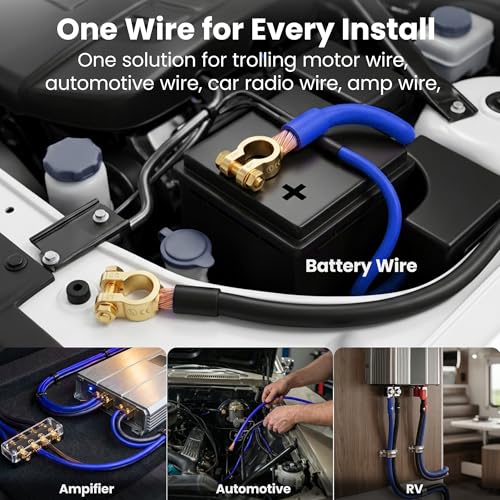 GEARit 4 Gauge Wire 25 ft Blue, 4 AWG Battery Cable CCA, Copper-Clad Aluminum Power Ground Wire for Car Audio Amp, Automotive, RV - color: 4 Gauge Wire, size: Blue - 25ft
