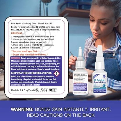 3D Printing Super Glue, Ultra-Thin Capillary Adhesive for PLA ABS PETG TPU | 30g Professional Instant Bond for Micro Gaps & Seamless Post-Processing, Heat Resistant & Clear Finish - size: 3D Printing Super Glue