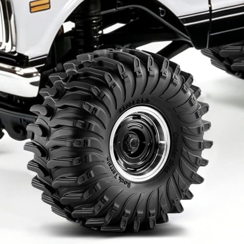 1.0" Beadlock Aluminum Wheels and 64mm Soft Rubber Tires | for SCX24, TRX4M, Ascent 18, FCX24, 1/18 1/24 RC Crawler, 7mm Hex, 0mm Offset, with Foam Inserts, (Black A) - color: Black a