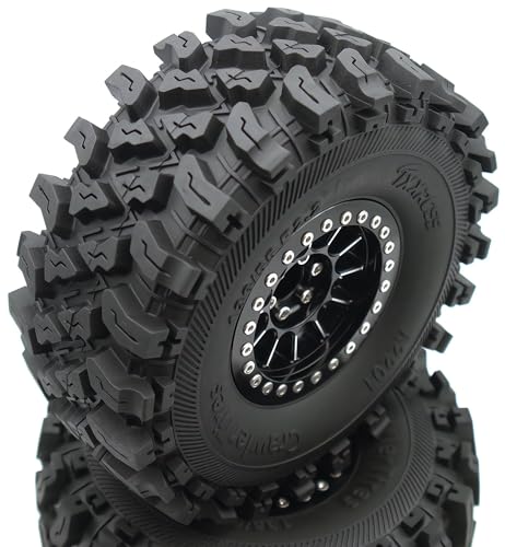 348g Weighted RC 2.2 Beadlock Wheels & Tire Set (4-Piece) Upgrades Accessories Rims for 1/10 SCX10 Wheels TRX4RC4WD and D90 RC Crawler Axial Remote Control Car 4pcs (Black) - color: Black