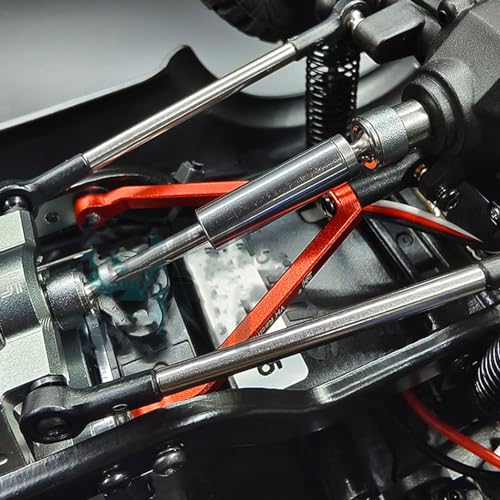 Front Upper Control Arm Bar Rod Links Assembly Replacement Metal Upper Connecting Rods Compatible for FMS FCX18 LC80 1/10 RC Crawler Car Upgrades Parts (RED) - color: Red