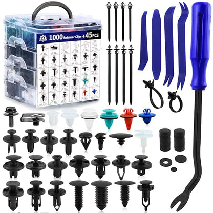 Car Push Retainer Clips 1045PCS Auto Fasteners Assortment-30 Most Popular Sizes Nylon Bumper Fender Rivets with 10 Cable Ties and Blue Fastener Remover for Ford GM Toyota Honda Chrysler Benz Nissan - size: Car Clips 1045PCS-Blue