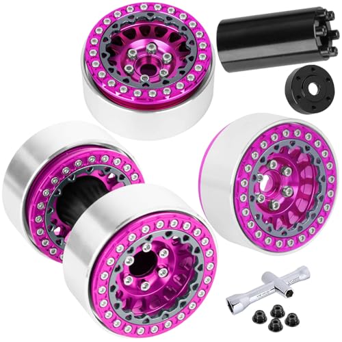 RC 1.9 Dually Beadlock Wheels Rims w/Adjustable Offset for 1/10 TRX4 TRX6 SCX10 SCX10 II 90046 SCX10 III AXI03007 SCX10 Pro Gen7/8 D90 VS4-10 MST CFX RC Crawler Car,4Pcs Alloy Rims,Pink - color: Pink - (Wheels Rims)