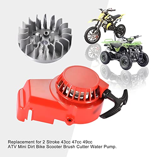 GOOFIT Alloy Pull Start Recoil Starter with Flywheel Replacement for 2 Stroke 47cc 49cc Pocket Coolster SSR SX50 Mini Dirt Bike Moto Quad ATV - color: Red