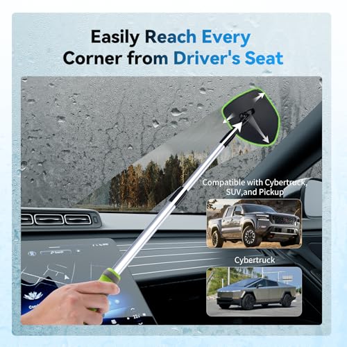 XINDELL Interior Windshield Cleaner Tool, Car Window Cleaning Kit with 4 Reusable Microfiber Pads, Extendable Handle & 360° Rotating Head, Safety Hammer, Streak-Free Auto Glass Wiper for Truck SUV RV - color: Green