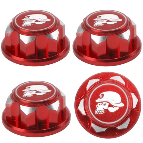 17mm Hex Wheel Nuts Adapter Dustproof Caps 1.25 Thread Compatible with Traxxas X-Maxx Summit E-Revo HPI HSP Losi Kyosho Tamiya Himoto 1/8 RC Buggy Car (Red) - color: Red