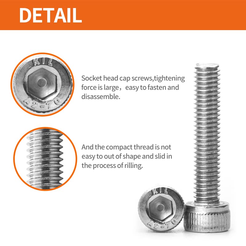 M6 x 8mm 12mm 16mm 20mm 25mm Hex Socket Head Cap Screws Bolts 304 Stainless Steel Metric Machine Allen Hex Drive, Fully Threaded, Assortment Kit 50PCS - size: M6 x 8/12/16/20/25mm (50PCS)