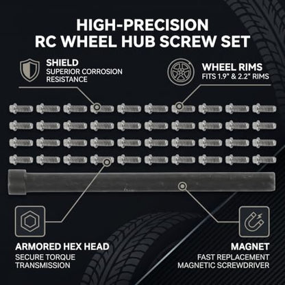 50Pcs RC Car Wheel Rims Hub Screws Kit, Stainless Steel M2 Screws for 1/10 RC Crawler Car 1.9 Beadlock Rings