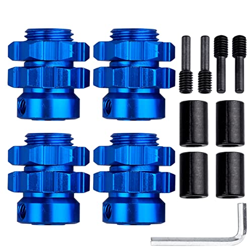 Aluminum 17mm Wheel Hubs/Nuts Splined for 1/10 Traxxas E-Revo Summit T-Maxx, Set of 4 (Navy Blue) - color: Navy Blue