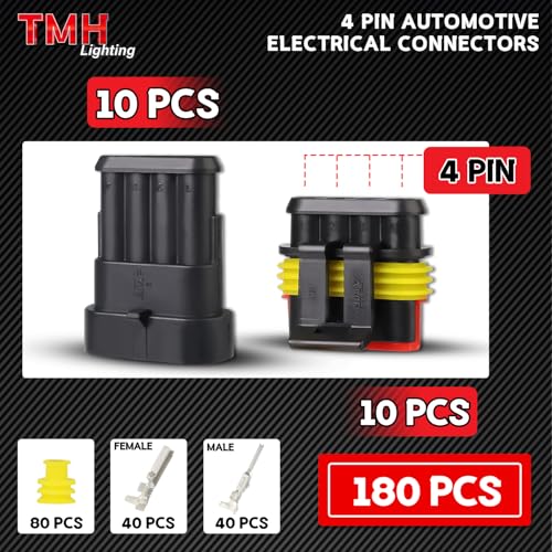 TMH 180 Pcs 4 Pin Electrical Connector Kit Automotive Electrical Wire Terminal Connectors Male&Female Pin Automotive for Car Truck Motorcycle Marine Boat - size: 4 Pin (180 Pcs)