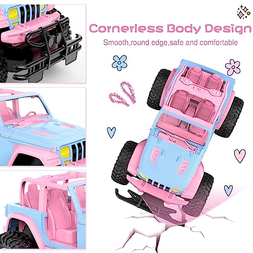 NQD Remote Control Car for Kids 1:16 Scale 80 Min Play 2.4Ghz Off Road RC Trucks with Stickers Toy Car Gift for Girls 3 4 5 6 Year Old - color: Pink and Blue