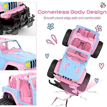 NQD Remote Control Car for Kids 1:16 Scale 80 Min Play 2.4Ghz Off Road RC Trucks with Stickers Toy Car Gift for Girls 3 4 5 6 Year Old - color: Pink and Blue