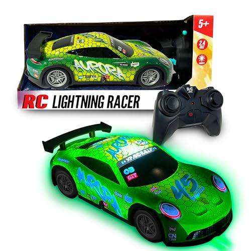 Nature Bound RC Lightning Racer - High-Speed, Light Up Chassis, Radio Controlled Race Car, 1:40 Scale, Blue (Green) - color: Green