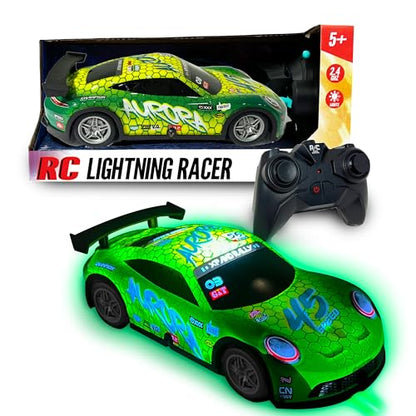 Nature Bound RC Lightning Racer - High-Speed, Light Up Chassis, Radio Controlled Race Car, 1:40 Scale, Blue (Green) - color: Green