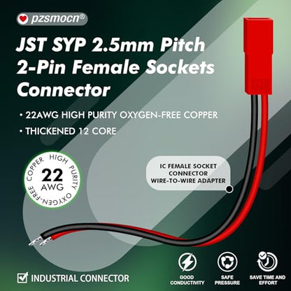 20 Pieces JST SYP 2.5mm 2 Pin 22AWG Silicone Connector Kit 20cm | Premium Automotive Wiring, Heavy Duty Terminals, Reliable Circuit Board, High Temperature Housing, Easy Project Assembly - size: 2-Pin, style: JST-SYP-F