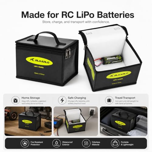 AMORIL Fireproof Explosionproof Large Capacity Battery Storage Guard Pouch for Lipo Charge & Storage (8.46 x 6.5 x 5.71 in),Black