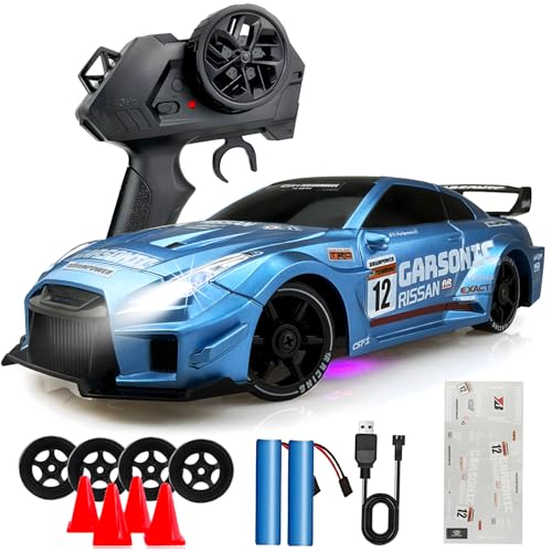 HTURCCOP 1:24 RC Drift 2.4GHz with LED Light Race Car Toys for Boys and Girls Aged 6+ Speed Adjustable up to 23Km/H, High-Speed RC Racing Cars Toy Gift for Boys & Girls - color: Blue