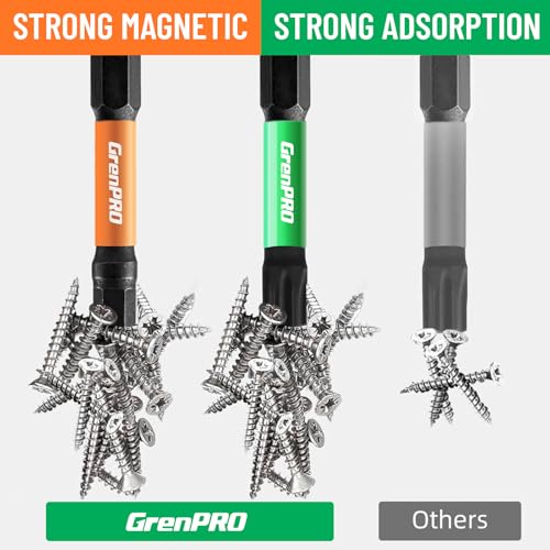 GRENPRO Impact Screwdriver Bits Set, 35Pcs 2” Allen Wrench Drill Bit Set (Metric & SAE)/Trox, Premium S2 Steel Magnetic 1/4" Hex-Shank Bit Set,CNC Machined, Automotive Mechanic Home Repair | Magnetic 1/4" hex-shank bits are CNC machined in Metric and SAE