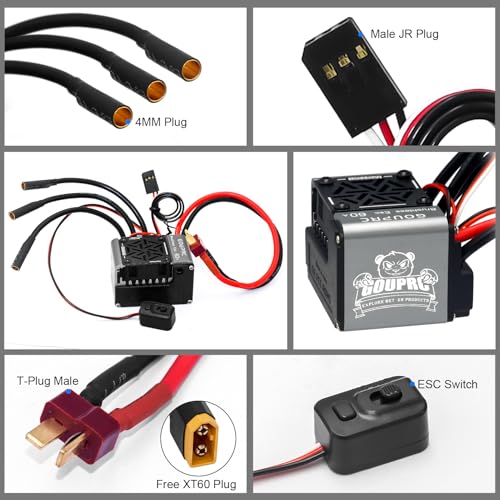 GOUPRC S3650 9T 4370KV Brushless Motor 3.175mm Shaft with 60A Brushless ESC Electric Speed Controller Combo Kit for 1/10 RC Off-Road Buggy Monster Truck Car - color: 4370KV Brushless Motor Esc