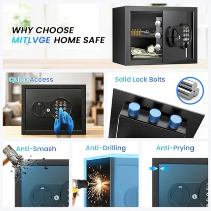 9.84'' Tall Small Safe Box, Home Safes with Removable Shelf | Fireproof Bag, Keys & Pass Code,Mini Fireproof Security Safe with Smart Alert and Wall Mount Kits for Money,Jewelry,Documents - size: 0.9 Cubic Feet