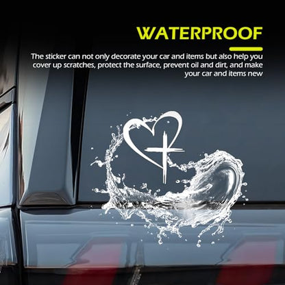 3 PCS Love Cross Rearview Mirror Window Sticker, Trust in God Waterproof Rear Windshield Body Decorative Sticker, DIY Tuning Accessory for Most Cars Trucks SUVs (White)