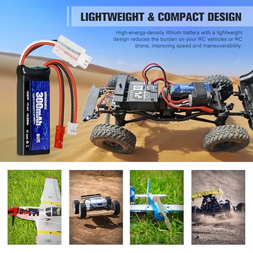 SCX24 Battery 7.4V Lipos 2S 60C(Burst 120C) 300mAh Rechargeable Mini Lithium Battery with JST&PH2.0 Dual Discharge Plug Fit for SCX24 RC Car WLtoys RC Truck and Most Airplane 1TO2 Charger - style: 2PACK with Charger