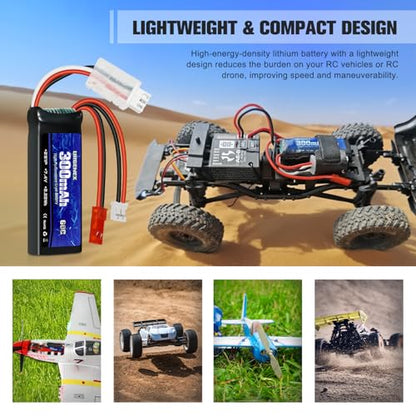 SCX24 Battery 7.4V Lipos 2S 60C(Burst 120C) 300mAh Rechargeable Mini Lithium Battery with JST&PH2.0 Dual Discharge Plug Fit for SCX24 RC Car WLtoys RC Truck and Most Airplane 1TO2 Charger - style: 2PACK with Charger