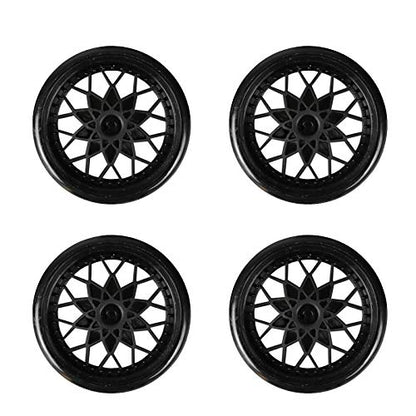 4Pcs Vgoohobby Hard Plastic RC Car Drift Tires Wheel Rim with 2Pcs 5mm Metal Hub Hex Adapter Coupling Compatible with WPL D12 1/10 RC Car (Black) - color: Black