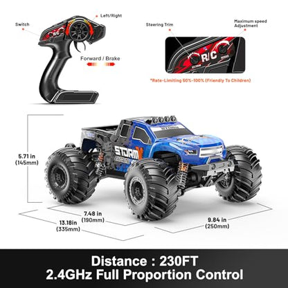 RC Cars 1:14 All Terrain Off-Road RC Truck, 4WD Fast Remote Control Car 40 KM/H, 4X4 Waterproof Monster Truck with 2×1300mAh Batteries, Metal Shocks, 6 LED Headlights, RTR RC Vehicle