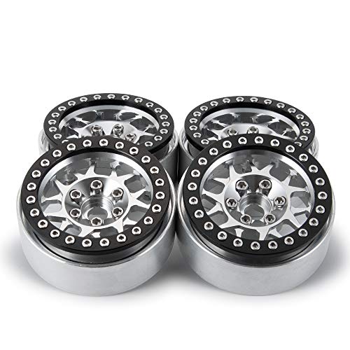 RCLIONS Aluminum 1.9" Beadlock Wheels Rims for Axial SCX10 SCX10-II TRX4 Gen8 Gen7 D90 1/10th RC Crawler Car Upgrade Parts - color: Silver+black