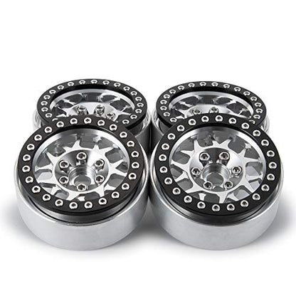 RCLIONS Aluminum 1.9" Beadlock Wheels Rims for Axial SCX10 SCX10-II TRX4 Gen8 Gen7 D90 1/10th RC Crawler Car Upgrade Parts - color: Silver+black
