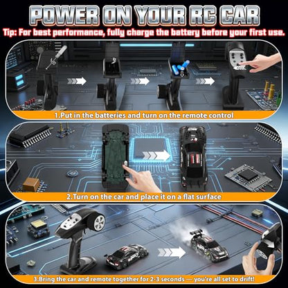 1/43 Mini RC Drift Car with Gyro, 2.4GHz Full Proportional RC Car, 20KM/H Professional High Speed Remote Control Car with Lights, Desktop Drift Car Racing Toy Gifts to Adults Kids Boys - color: Black