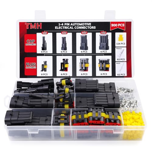 TMH 300 Pcs 1/2/3/4 Pin Electrical Connector Kit 22-16 AWG, Automotive Electrical Wire Terminal Connectors Male&Female Pin Automotive for Car Truck Motorcycle Marine Boat - size: 1/2/3/4 Pin (300 Pcs)