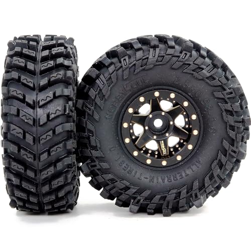 64mm Tall Soft Sticky 1.0 Tires Tyres and Brass 1.0 beadlock Wheels Rims, Adjustable Negative Offset 1.0 Wheels Tires for RC Mud Crawler 1/24 SCX24 1/18 TRX4M - color: Black