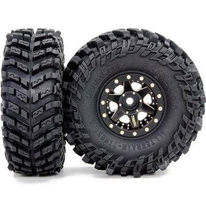 64mm Tall Soft Sticky 1.0 Tires Tyres and Brass 1.0 beadlock Wheels Rims, Adjustable Negative Offset 1.0 Wheels Tires for RC Mud Crawler 1/24 SCX24 1/18 TRX4M - color: Black