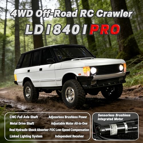 LD18401Pro 1:18 4WD RC Crawler, Sensorless Brushless Motor RC Off-Road Truck with Metal Axles & Hydraulic Shocks, 2.4G Full-Proportional Control RC Car for Hobbyists