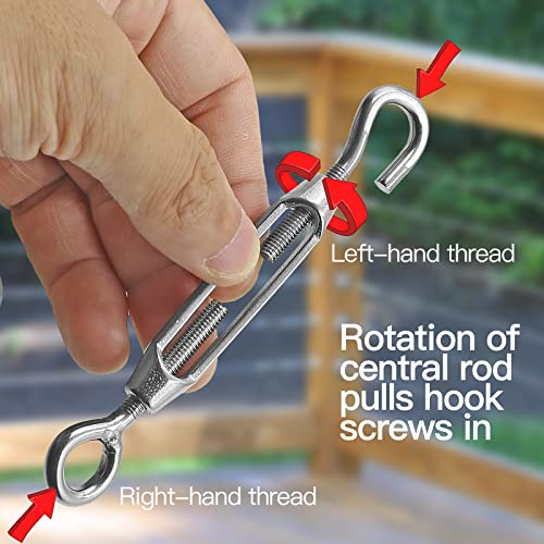 6PCS M4 Hook & Eye Turnbuckle 304 Stainless Steel Turnbuckle Wire Rope Tension Heavy Duty Turnbuckles for Cable Railing Wire Rope Hardware Kit (M4, Hook & Eye) - style: Hook & Eye-M-4