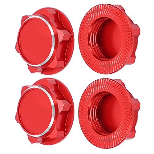 17mm Hex Wheel Nuts, 4pcs Aluminum Alloy 17mm Self Lock Hex Wheel Nuts Adapter Dustproof Caps for 1/8 RC Car Track Wheel Rims (Red) - color: Red