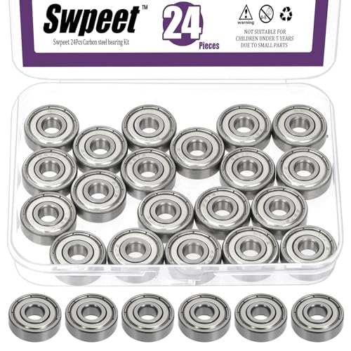 Swpeet 24Pcs 627ZZ Ball Bearings Assortment Kit, 7 x 22 x 7mm Carbon Steel Deep Groove Bearings, Miniature Bearings, Double Shielded - size: 627ZZ-24PCS, style: Carbon Steel