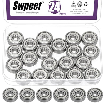 Swpeet 24Pcs 627ZZ Ball Bearings Assortment Kit, 7 x 22 x 7mm Carbon Steel Deep Groove Bearings, Miniature Bearings, Double Shielded - size: 627ZZ-24PCS, style: Carbon Steel