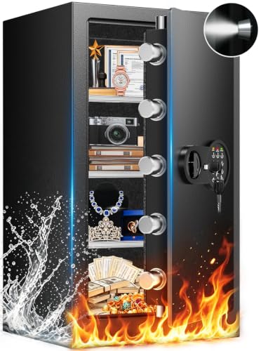 7.5 Cu Ft Fireproof Safe Box for Home,Digital Keypad,35-Min Fire Protection | 35-Min Fire Protection at 1700°F, 3-Removable Shelves, Smart Alarm & Anti-Pry Security, External Emergency Power, Silent Mode - size: 7.5 Cu Ft Fireproof