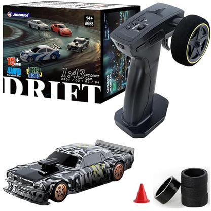 1:43 Mini RC Drift Car 2.4GHz RTR Full Proportional Remote Control Cars 4WD High Speed Racing Lights Kit and Racing Tires (4301-1) - color: Black