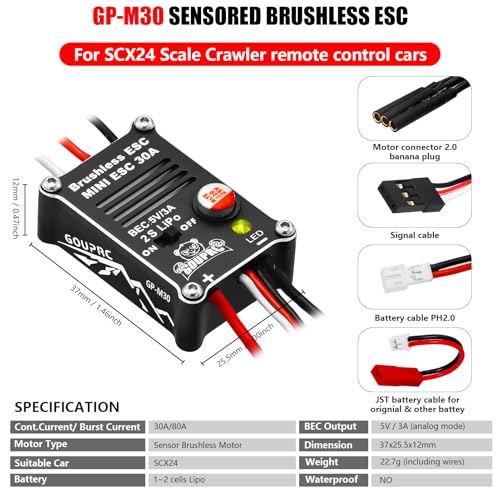 GOUPRC Brushless ESC 30A & 2204 2400KV Brushless Outrunner Motor with Mount Combo Kit for SCX24 Axial 1/24 Remote Control Crawler Truck Car Blue - style: Blue ESC & Motor & Mount