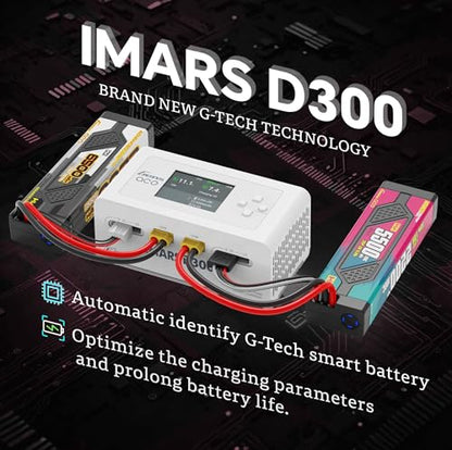 IMARS D300 Gens Ace Lipo Battery Charger G-Tech Smart Dual Lipo Balance Charger AC 300W DC 700W(350W*2) 16A Dual Channel Charger for 1s~6s Lipo Batteries, Life/NiCd/MH/LiHV, Plug&Play (White)