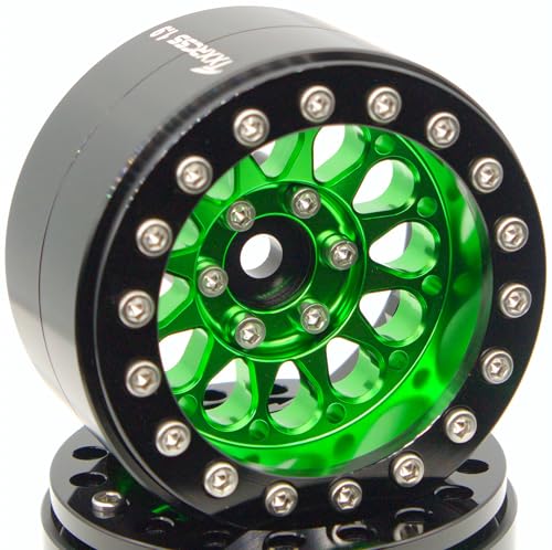 RC 1.9 Inch Beadlock Wheels Negative Offsets 8mm Rims Hex 12mm Aluminum Wheel for TRX4 TRX6 SCX10 Gen8 1/10 RC Crawler Remote Control Car Upgrades Accessories 4PCS (Green Black) - color: Green Black
