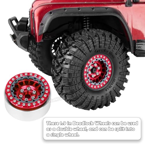 RC 1.9 Dually Beadlock Wheels Rims w/Adjustable Offset for 1/10 TRX4 TRX6 SCX10 SCX10 II 90046 SCX10 III AXI03007 SCX10 Pro Gen7/8 D90 VS4-10 MST CFX RC Crawler Car,4Pcs Alloy Rims,Red - color: Red - (Wheels Rims)