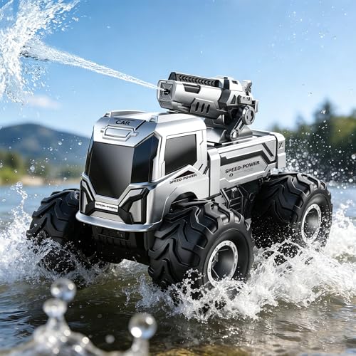 1:18 Remote Control Car, Amphibious RC Monster Truck for Kids, 4WD Waterproof RC Stunt Car, 2.4GHz All Terrain Off-Road Vehicle with 2 Rechargeable Batteries, Toy Gift for Boys Girls Aged 6-12