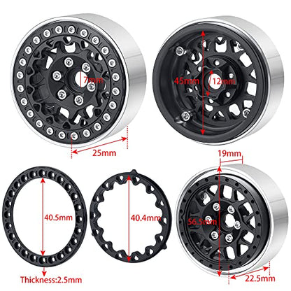 RCLIONS 1.9inch Beadlock Wheels Aluminum Rims for AXIAL SCX10 TRX4 1/10th - color: Black
